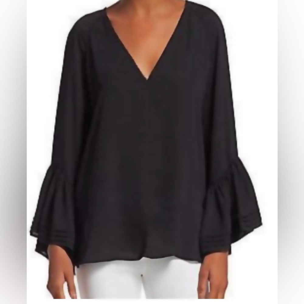 Halston Heritage Black V Neck Blouse Large